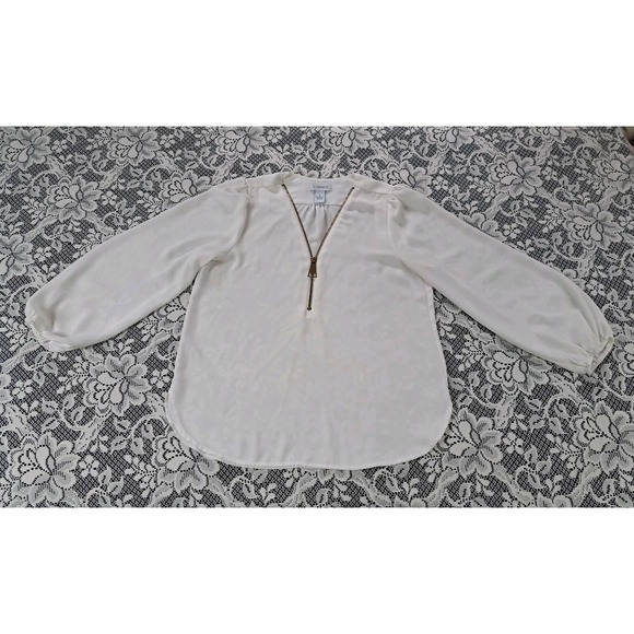 Carmen Marc Volvo Blouse M Ivory Zipper V Neck Long Sleeve Silky Beachy Wedding - Picture 5 of 9
